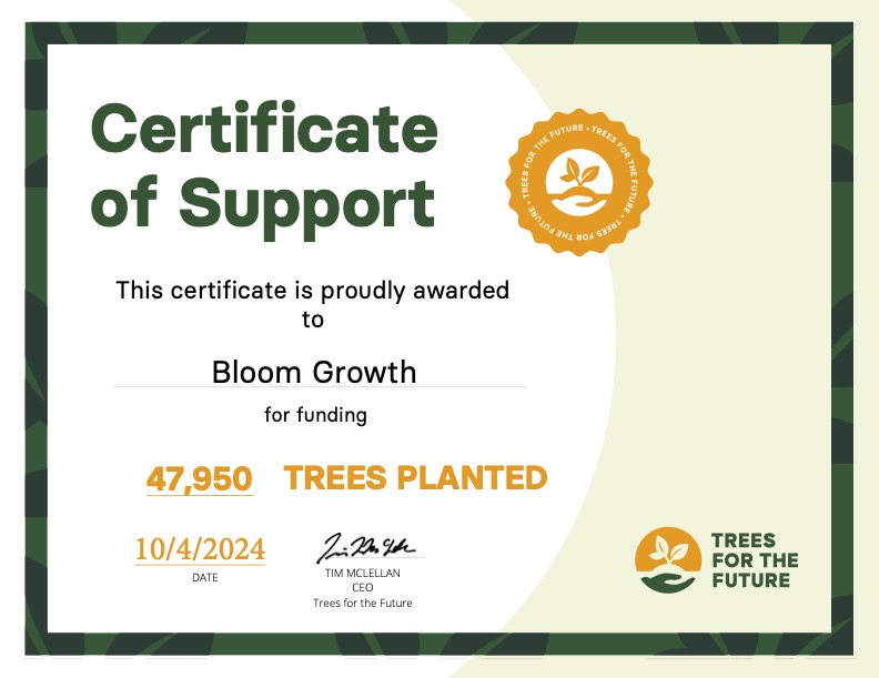 Certificate of Support with Trees for the Future